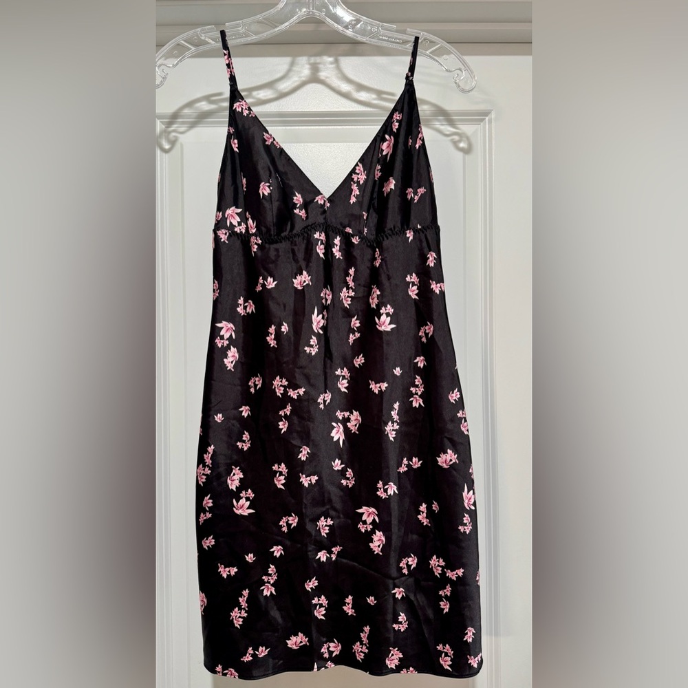 Victoria's Secret Black‎ Chemise with Pink Floral Design